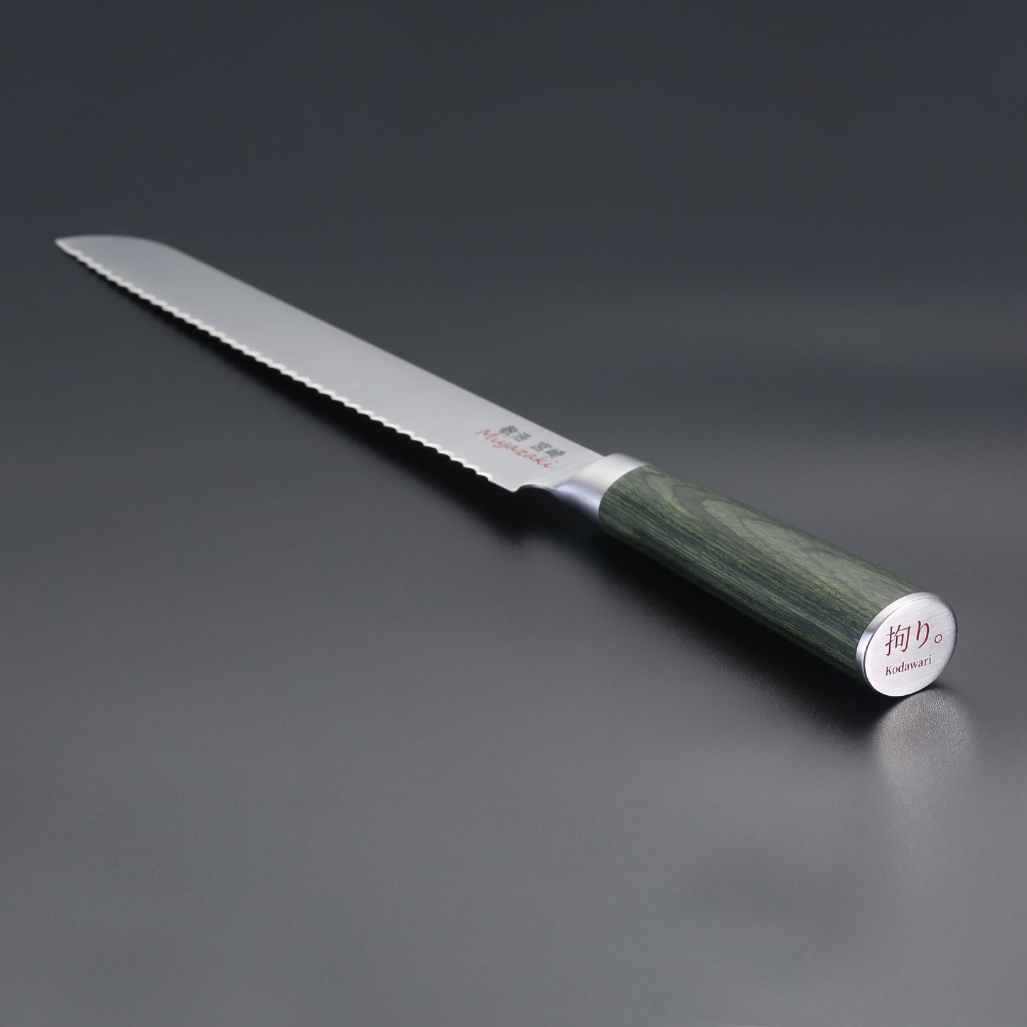 Miyazaki Kodawari Brotmesser 9 inch, Griff aus Pakkaholz grün