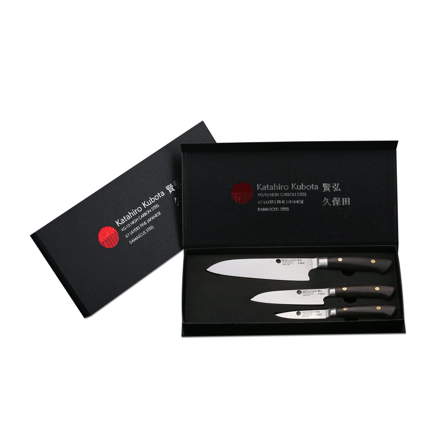 KATAHIRO KUBOTA Sense 3tlg. Santokumesser-set aus Damast und Ebenholzgriff