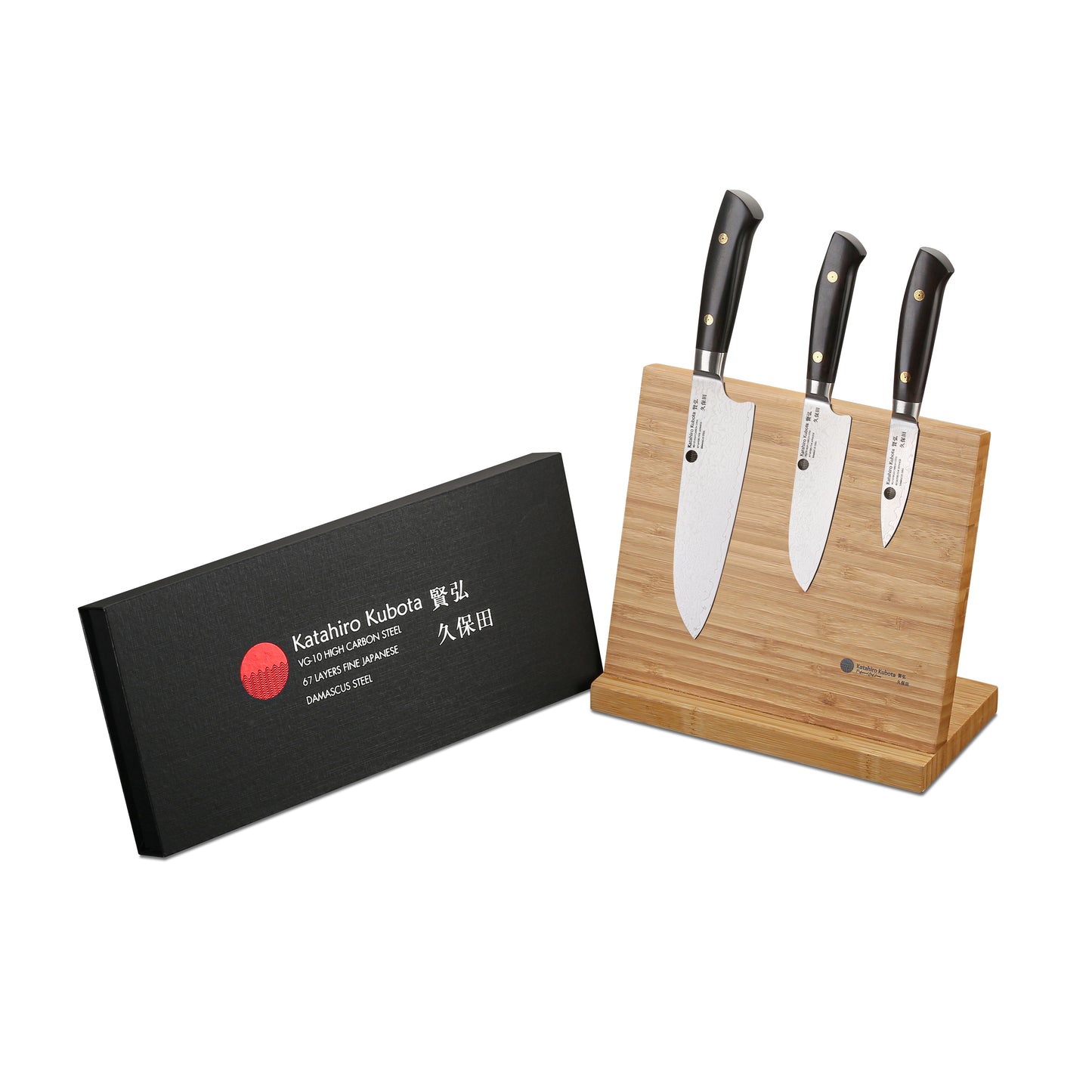 KATAHIRO KUBOTA Sense 3tlg. Santokumesser-set aus Damast und Ebenholzgriff