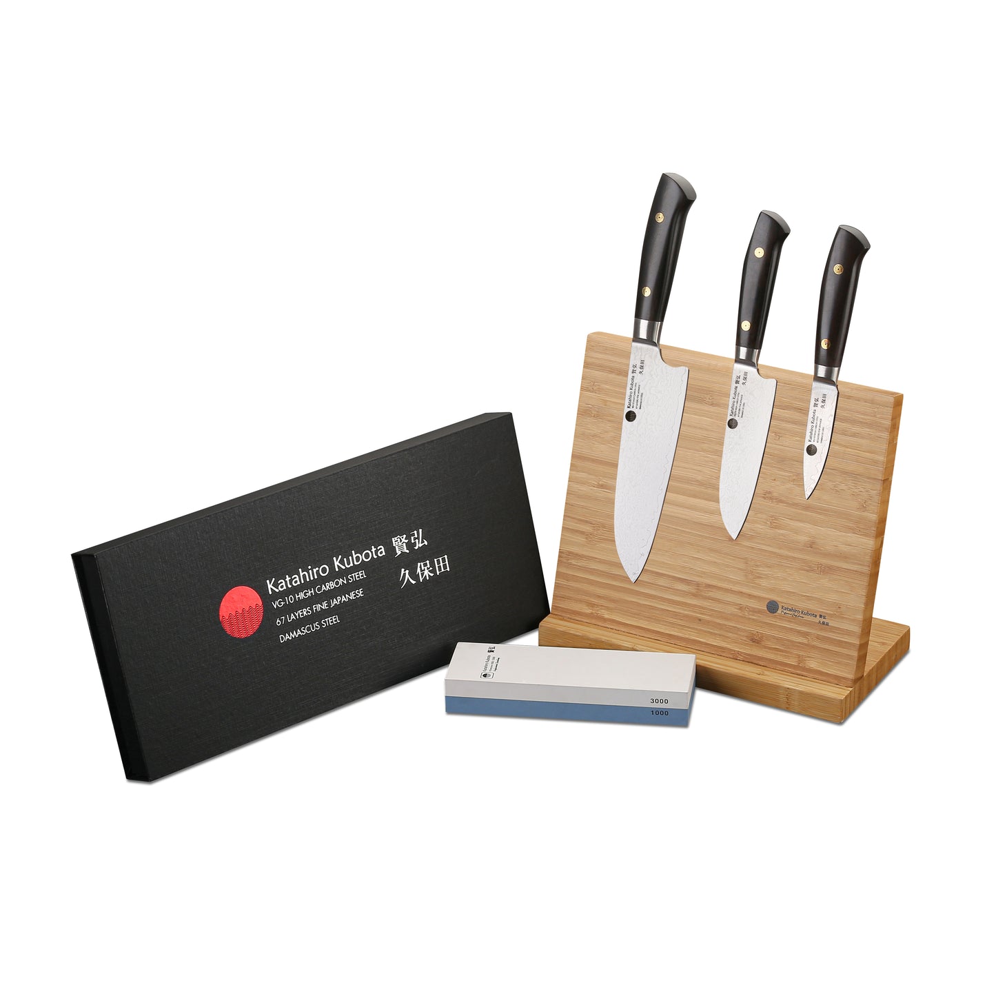 KATAHIRO KUBOTA Sense 3tlg. Santokumesser-set aus Damast und Ebenholzgriff