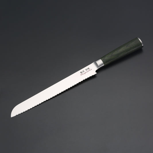 Miyazaki Kodawari Brotmesser 9 inch, Griff aus Pakkaholz grün