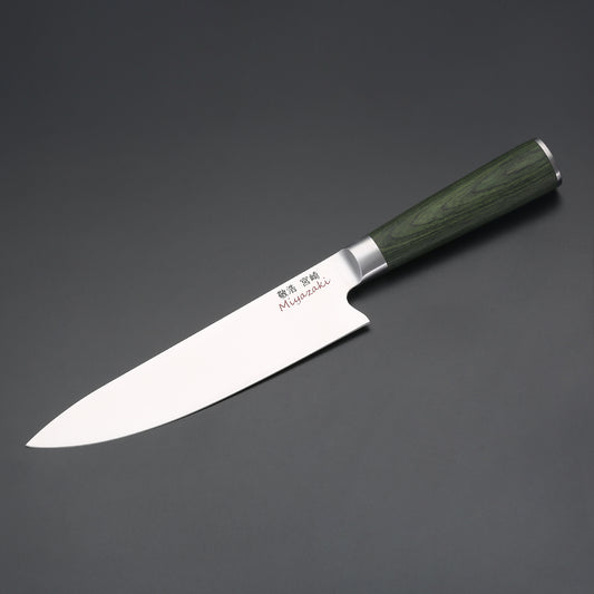 Miyazaki Kodawari Kochmesser 8 inch, Griff aus Pakkaholz grün